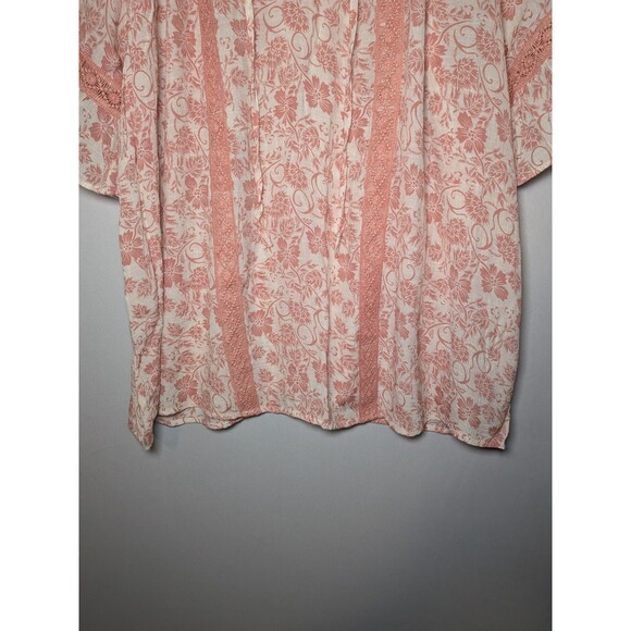 Women's Floral V Neck Pullover Tunic Blouse Pink Size XXL Como Vintage Hippie - Picture 7 of 12